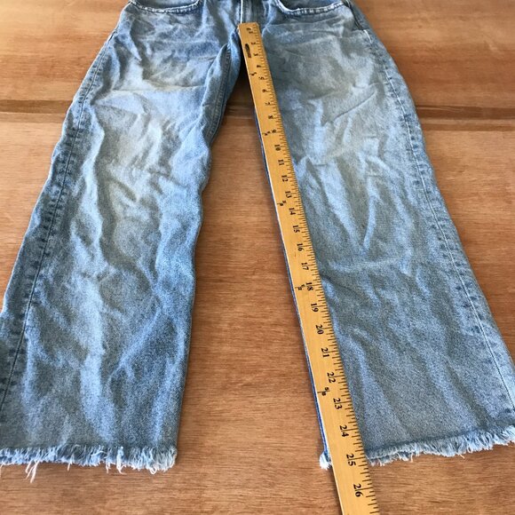 Allsaints Mazzy Cropped Wide Leg Jean Women 27 Blue Mid Rise Distressed Raw Hem - Picture 6 of 12